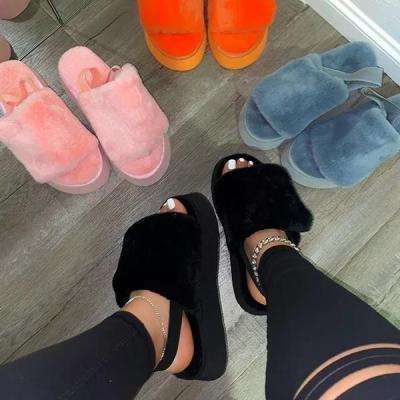 China Wholesale New Arrival Winter Home Ladies Bedroom Flat Shoes Women Fluffy Fur Slides for sale