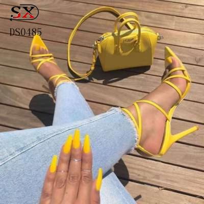 China 20201Arrivals China wholesale Anti-odor lace up ladies shoes sexy women shoes thin high heels sandals for women and ladies for sale