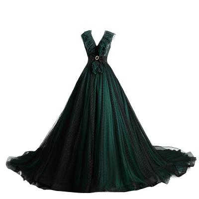 China Anti-static Deep Irregular Line Princess Elegant Peri Evening Prom Design A de V Tulle for sale