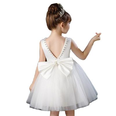 China Anti-static Children Wedding Girls Dresses Pearl Beaded Princess Birthday Party Dress Costume With Big Bow for sale