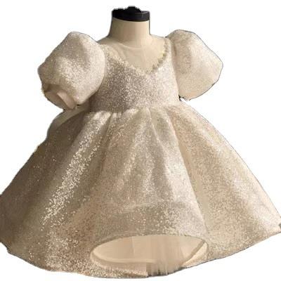 China Anti-static Elegant White Bow Children's Dresses Back Toddler Wedding 3 Years Girl Dress for sale