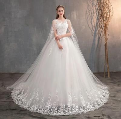 China 2023 Breathable Chinese Wedding Dress With Long Cap Lace Wedding Dress With Long Train Embroidery Princess Plus Szie Bridal Dress for sale