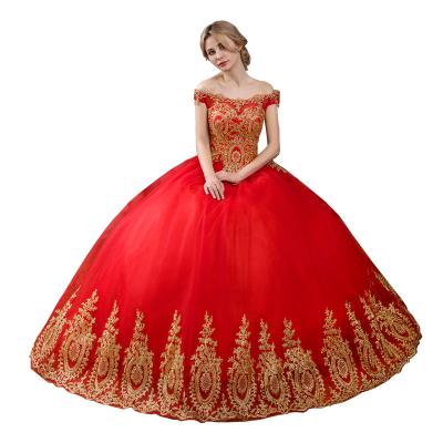 China Luxury Lace Vestidos Ball Gown Vestidos De 15 Vintage Quinceanera Dress 2023 Boat Neck Party Prom Ball Gown Anti-Static New Custom Made for sale