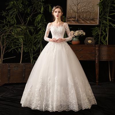 China 2023 Breathable Full Sleeve Lace Muslim Wedding Dresses With Big Train Ball Gown New Luxury Wedding Dress Vestido De Noiva for sale