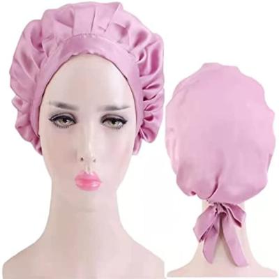 China Custom Colored Silk Double Layer Hair Bonnet Sleep Hat Designer Low Moq Satin Double Layer Cowl Fashion Hood for sale