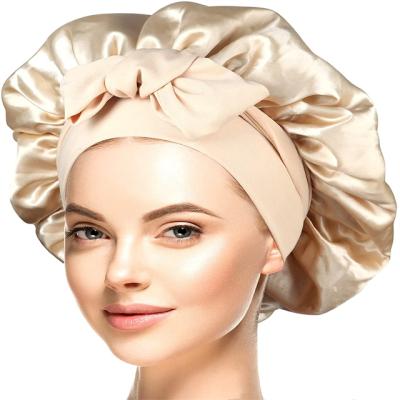 China Premium Quality Pure Silk Double Layer Double Layer Satin Hood Hair Bonnet Hood Adjustable Silk Hair Protector for sale