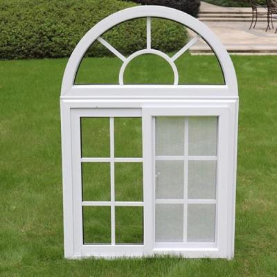 China Folding Screen Grill Design Upvc / PVC Double Glazed Sliding Windows With Arch Top For Home for sale