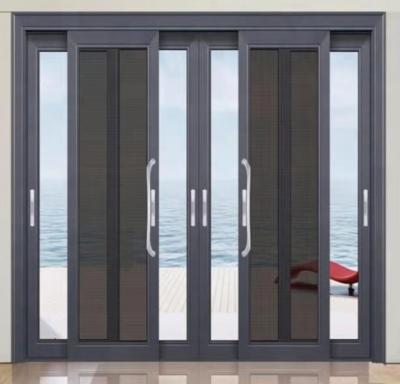 China Modern Thermal Break Power Coated Aluminum Frame Balcony Sliding Door With Tempered Glass And Screen for sale