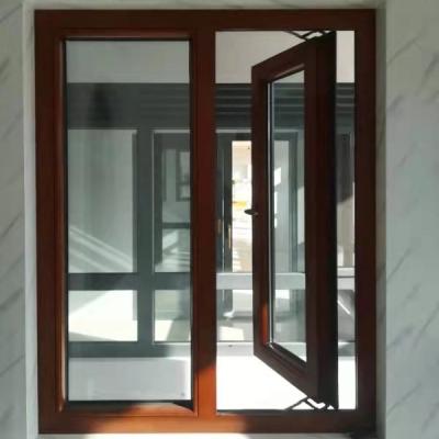 China Folding Double Cladding Windows External Window Screen Wood Grain Casement Aluminum Wood Window for sale