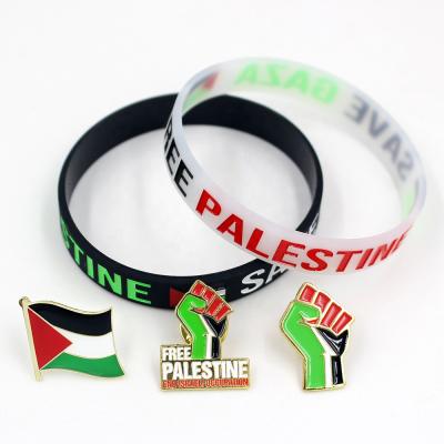 China CLASSIC Custom Badge Palestine Flag Enamel Pin Set Silicon Hand Wrist Free Palestine Anklet Silicone Bracelet Wristband for sale