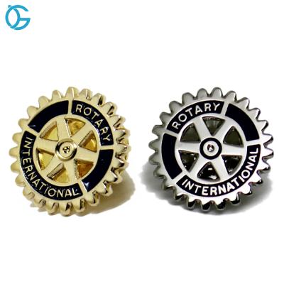 China Wholesale Metal Badge Europe Manufatcture Rotating Gear Rotating Enamel Reverse Pins Badge for sale