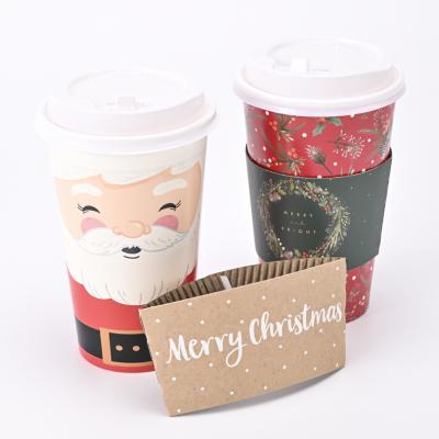 China Disposable Wholesale Printing Christmas Series 8oz 12oz Single Wall Disposable Paper Cups customized coffee paper cup with sleeves and lid for sale