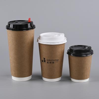 China Disposable Wholesale Custom Printed Logo 8oz 12oz 16oz  Double Wall Hot Drinking coffee Packaging Disposable Kraft Paper Cups with Lids for sale