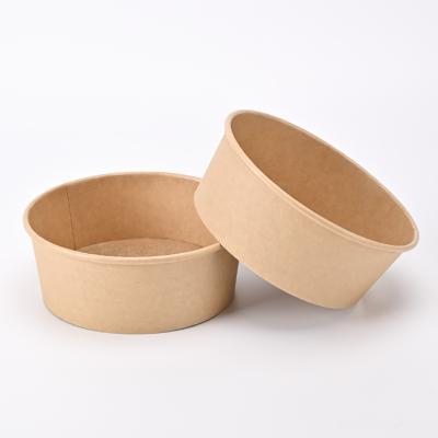 China Disposable Biodegradable Paper Plates Bowls Salad Fruit Takeaway Lunch Food Container Bowls Disposable Kraft Bowl with lid for sale