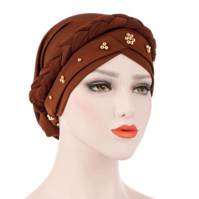 China H2262 Beautiful Fashionable Elegant Gold Turban Hat Beads Braid Women Muslim Turbans Arabic Prayer Hood Beaded Bandanas for sale