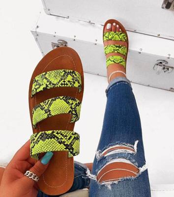 China H296 2020 summer style women snake pattern hot leather casual beach promotion soft girls massage nude flat slides slippers for sale