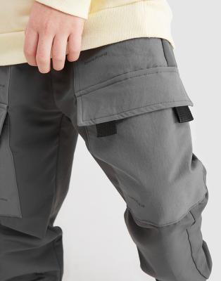 China High Street A6737 Anti-Static 100% Polyester Canvas Jogger Windproof Cargo Pants Ink Print Multi Pocket Gray Baggy Tapered Trousers for sale