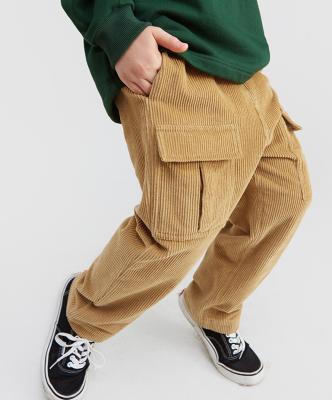 China Autumn A6757 Fashion Kids Boys Cargo Pocket Corduroy Pant Cotton Regular Straight Multi Anti-Static High Quality Yellow Trousers Fit for sale