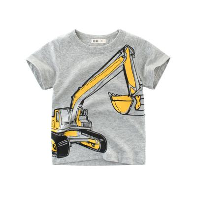 China A6776 Kids Excavator Cartoon Kid Clothes Boy Summer Clothing Anti-shrink Gray Short Sleeve T-shirts Korean Yellow T-shirts for sale