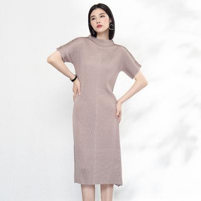 China Anti-wrinkle 100%polyesterpleats plus size dress ladies summer casual dress for sale