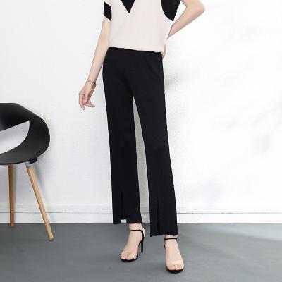 China 100% Polyester Anti-wrinkle Pleats With Elastic Waist Ladies Split Casual Pants for sale