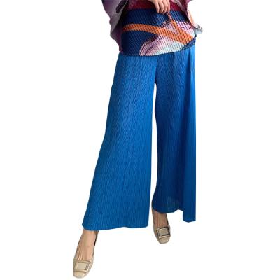 China Polyester QUICK DRY Modern High Waist Straight Leg Pants Women Loose Pleated Pants for sale