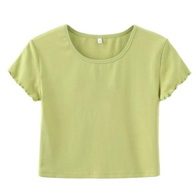 China New Anti-wrinkle solid color cute sports women's blouse and crop tops summer women's short sleeve T-shirts shirts for sale