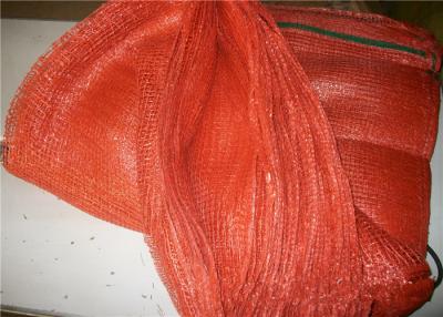 China Red Green Plastic Mesh Bags , Drawstring Net Bags For Packaging Onion Potato for sale