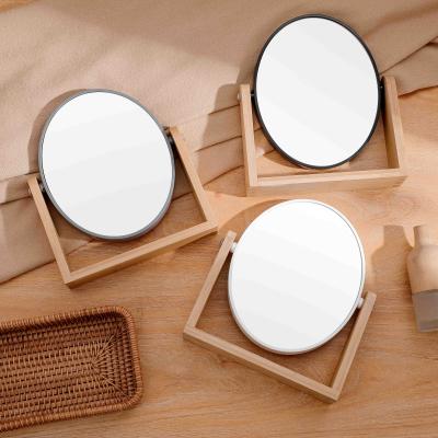 China HANXIN Wholesale New Design Natural Pocket Makeup Dresser Vanity Vanity Makeup Table Magnifying Bamboo Mirror for sale