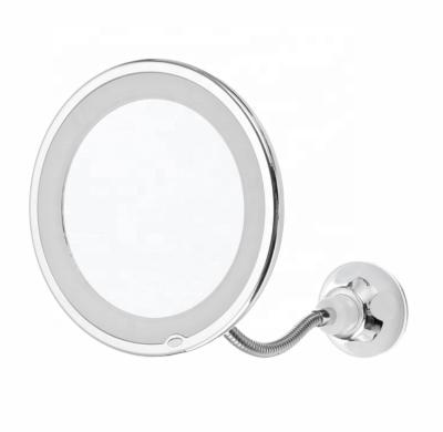 China 10X Lighted Magnifying LED Flexible Mirror 360 Rotation Gooseneck Bathroom Make Up Suction Mirror for sale