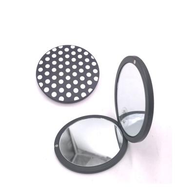 China Double Sided Mini Cosmetic Custom Compact Pocket Foldable Plastic Black Round Mirror for sale