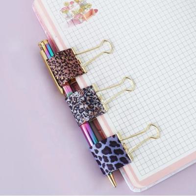 China Office ; 25mm School Ribbon Paper Clips Cute Leopard Grain Metal Binder Clips for sale