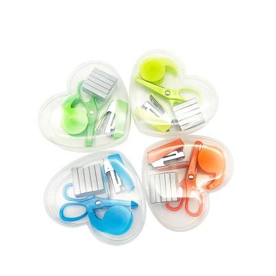 China School Home Office Mini Heart Office Stationery Set Include Mini Scissors & Pliers Mini Stapler for sale