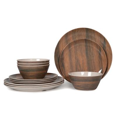 China Tour Viable Hot Form Melamine Wood Printed Unbreakable Dinnerware Set for sale