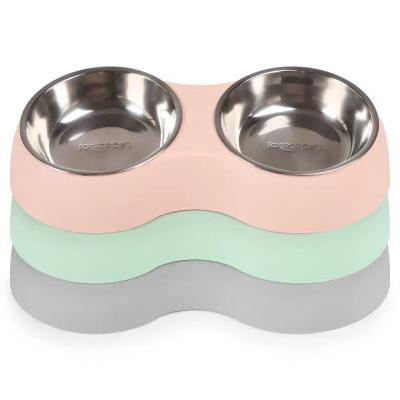 China Viable Colorful Plastic Double Pet Bowl Melamine Pet Bowl Stainless Steel for sale