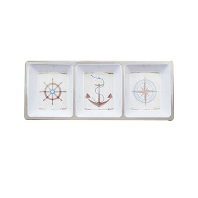 China Plastic Plastic Melamine Divided Three Quarter Plate , Plastic Food Serving Tray With Printing for sale