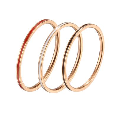 China High Quality Romantic Stainless Steel 1mm Wide Enamel Colorful Rings Bands Rings For Women White/Red/Black For Option for sale