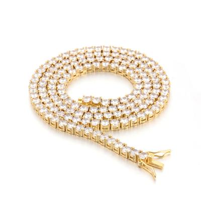 China Hiphop Tennis Chain 4mm 18k Gold Plated One Row CZ Tennis Bling HipHop Jewelry for sale