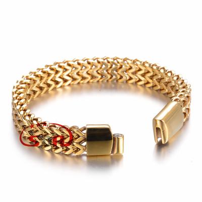 China Quality Stainless Steel Chains Vacuum Franco Hip Pop Cable Double Layer Gold Plated 12mm Wide Bracelet For Men for sale