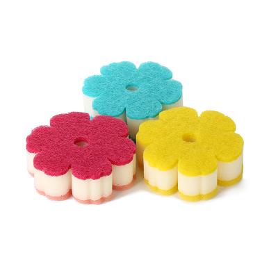 China Sustainable Bath Kitchen Flower Shape Scrubbing Pad Sponge With Suction Cup Domestos Cleaning Household Products Tableware Zero Waste for sale