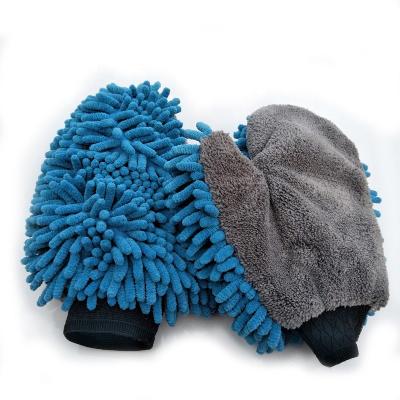 China Soft Premium Super Absorbent Double Side Coral Fleece Microfiber Chenille Car Wash Cleaning Glove for sale