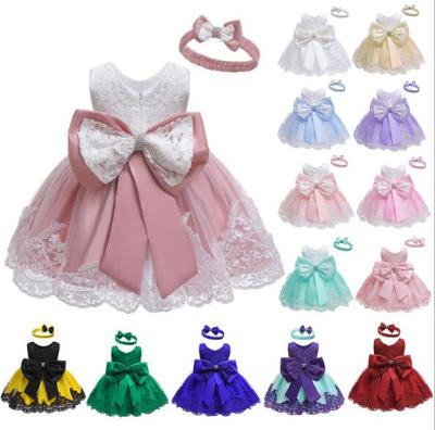 China Amazon Breathable Hot Selling Girls Dress Girls Dress Gowns Baby Party Dresses With Hair Band for sale