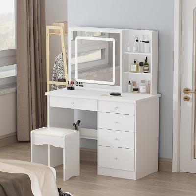 China Adjustable (other) nordic Furniture Modern Simple Multi-functional Princess white Dressing Table Side Cabinet Vanity With Mirror Chair Smart dressi for sale