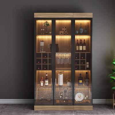 China Adjustable (other) Wooden Display with lights Fitting Furniture showcase wine rack Design Custom Commercial Showroom glass wine cabinet display for sale