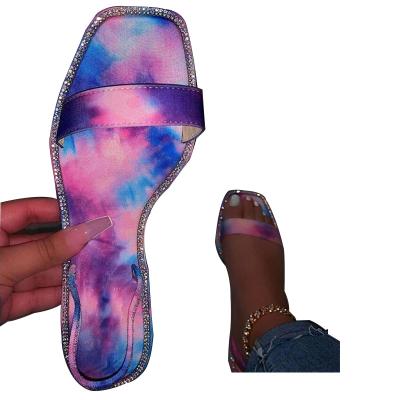 China Wholesale fashion trend women flats tie dyed sandals,diamond slipper sandals,runway stretching ladies sandals supplier for sale