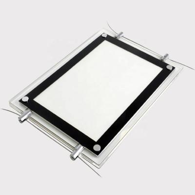 China Indoor High Luminance Double Side LED Acrylic Display With Wire-steel Hanging A3 A4 Crystal Light Box for sale