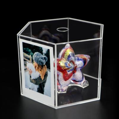 China China Supplier Customized Cube Acrylic Storage Box Eco-friendly Clear Hexagon Acrylic Photo Frame for sale