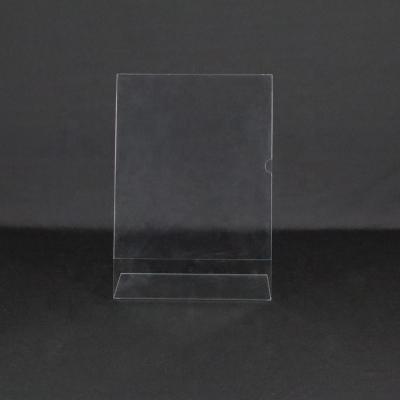 China Eco-friendly Transparent Acrylic Sign Holder A4 Material Acrylic Bracket L Shape Acrylic Display Stand for sale