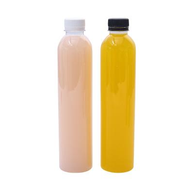 China 250ml350ml500ml Clear Plastic Disposable Milk Tea Bottle Juice Beverage Bottle Round PET Bottle With Lid for sale