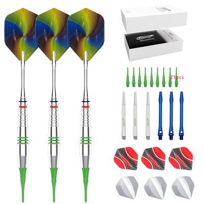 China Durable 3 Pack 16g Aluminum Barrel Shafts Silver Brass PET Flights Gift Box Soft Tip Darts Set for sale